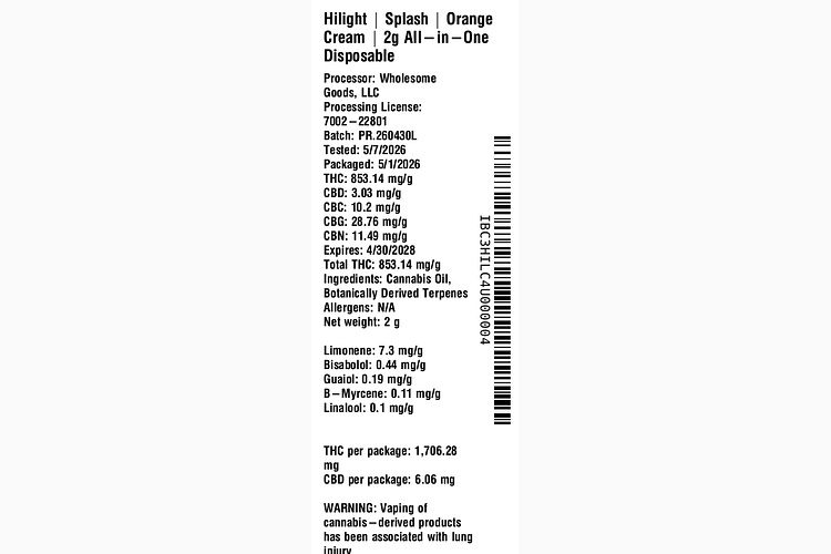 Splash | Orange Cream | 2g All-in-One Disposable by Hilight
