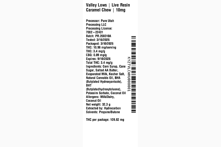 Live Resin Caramel Chew by Valley Lows