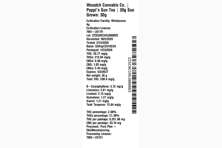Pappi's Sun Tea by Wasatch Cannabis Co.