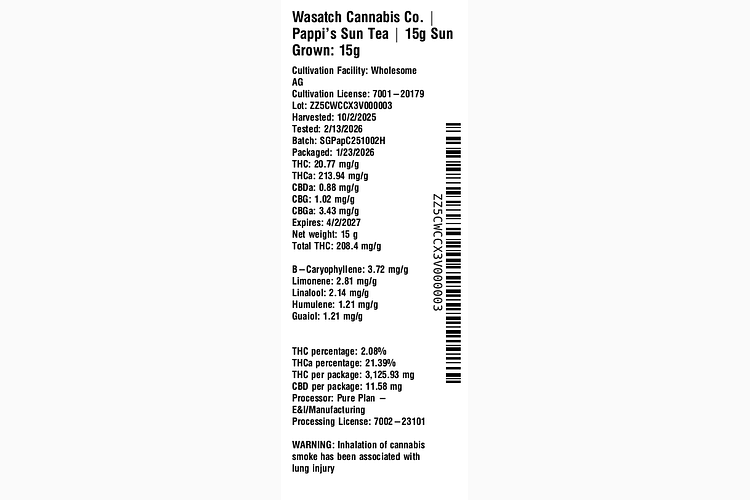 Pappi's Sun Tea by Wasatch Cannabis Co.