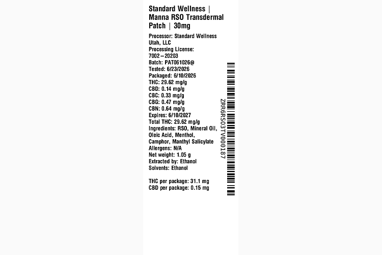 Manna RSO Transdermal Patch Single by The Standard