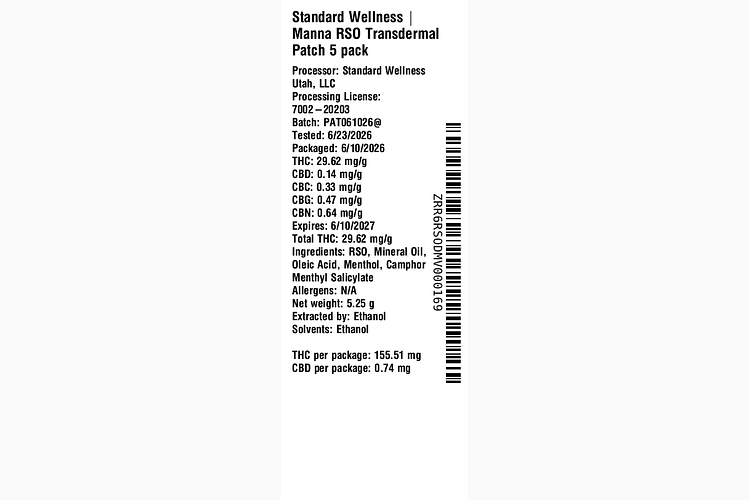 Manna RSO Transdermal Patch by The Standard