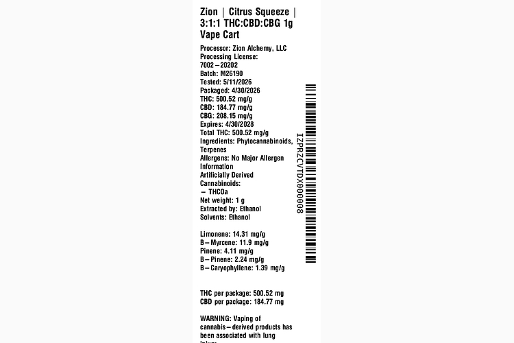 Citrus Squeeze | 3:1:1 THC:CBD:CBG by Zion