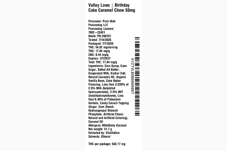 Birthday Cake Caramel Chew by Valley Lows