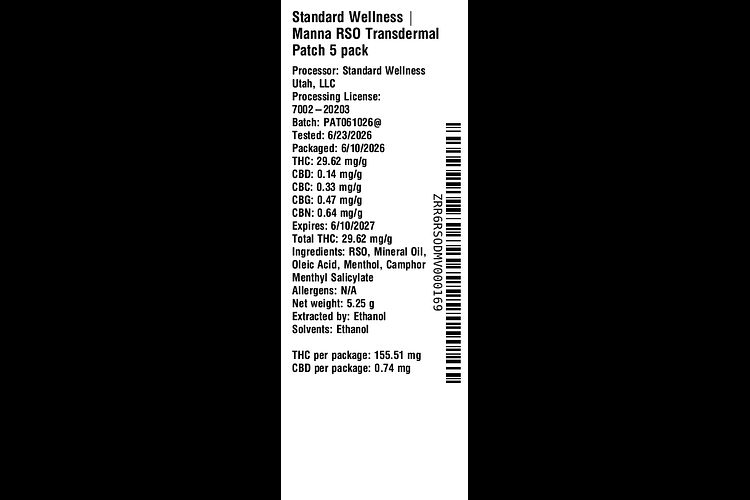 Manna RSO Transdermal Patch by The Standard