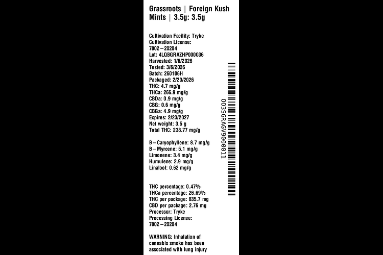 Foreign Kush Mints by Grassroots