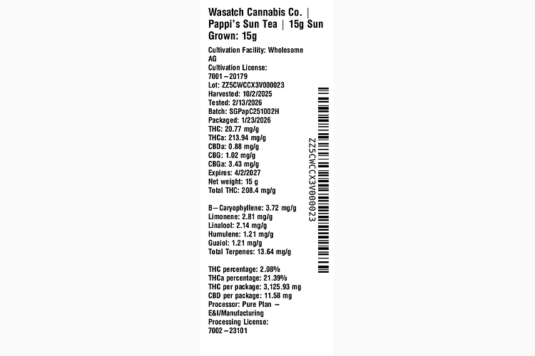 Pappi's Sun Tea by Wasatch Cannabis Co.