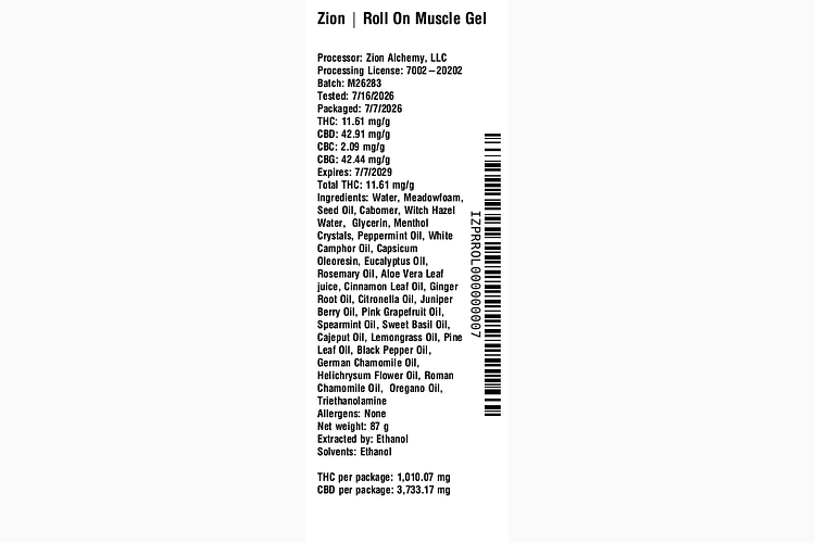 Menthol Roll-On Body Gel by Zion