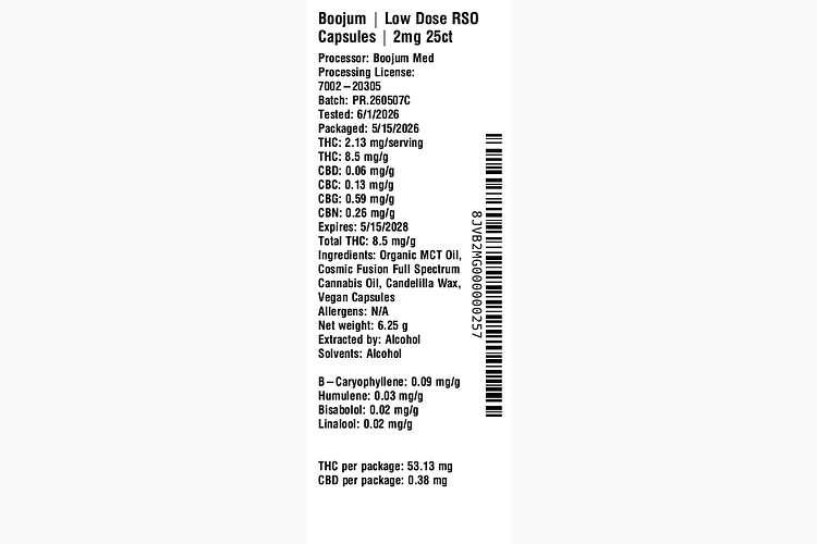Low Dose RSO Capsules 2mg by Boojum