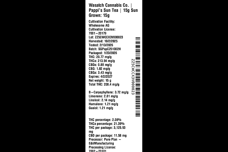 Pappi's Sun Tea by Wasatch Cannabis Co.