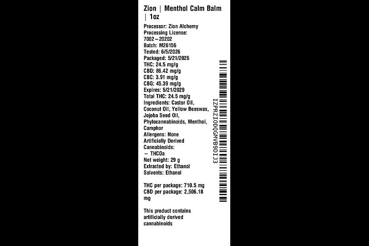 Menthol Calm Balm by Zion