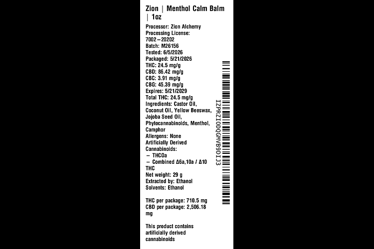 Menthol Calm Balm by Zion