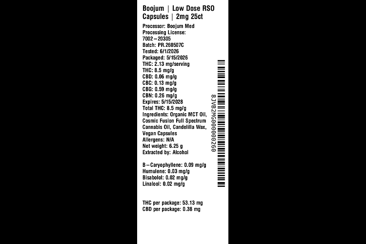Low Dose RSO Capsules 2mg by Boojum