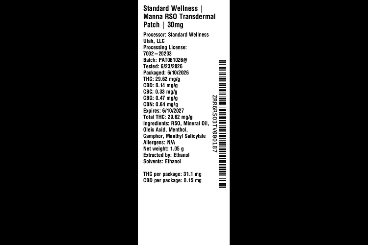 Manna RSO Transdermal Patch Single by The Standard