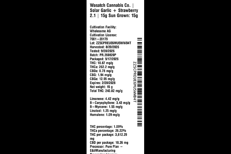 Solar Garlic + Strawberry 2.1 by Wasatch Cannabis Co.