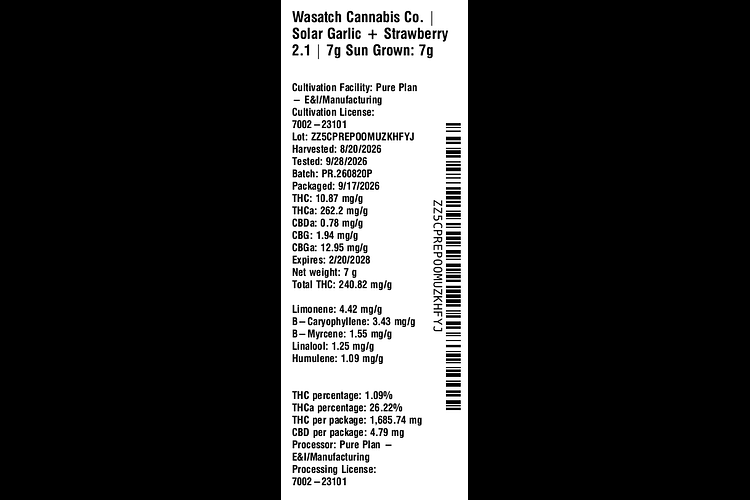 Solar Garlic + Strawberry 2.1 by Wasatch Cannabis Co.