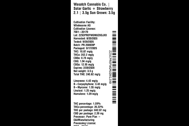 Solar Garlic + Strawberry 2.1 by Wasatch Cannabis Co.