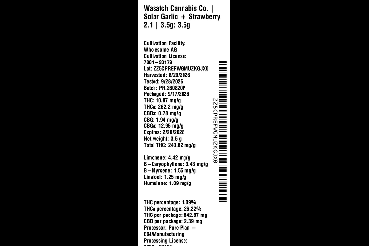 Solar Garlic + Strawberry 2.1 by Wasatch Cannabis Co.