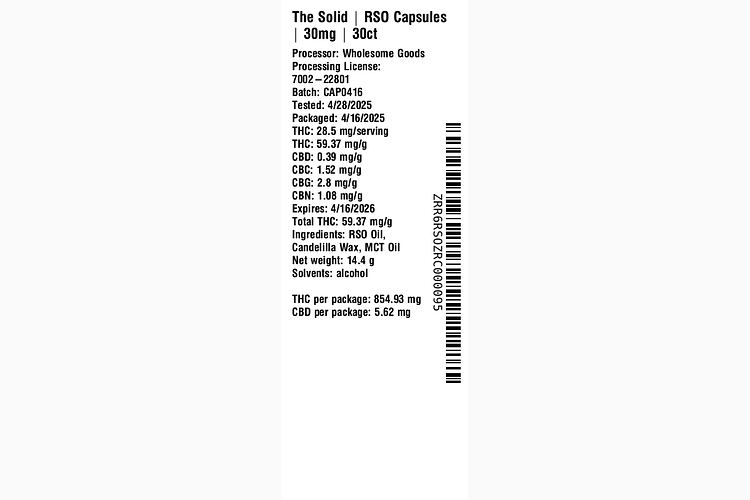 RSO Capsules 30mg by The Solid