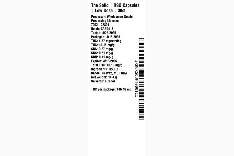 Low Dose RSO Capsules by The Solid