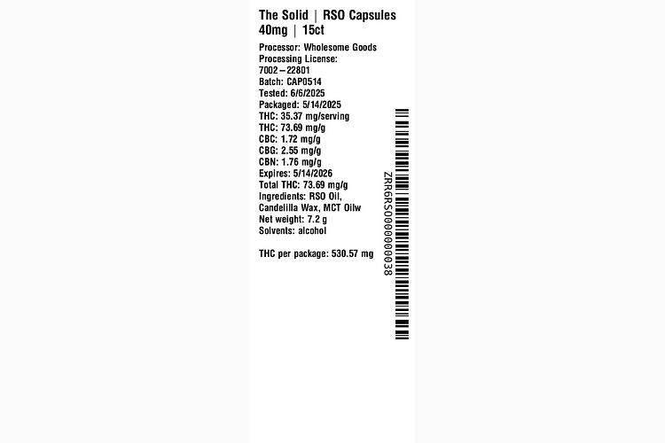 RSO Capsules 40mg by The Solid