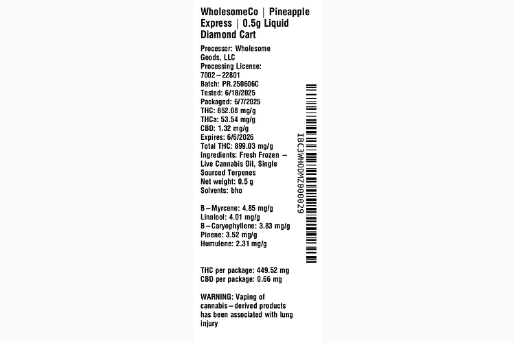 Pineapple Express 0.5g Liquid Diamond Cart by WholesomeCo