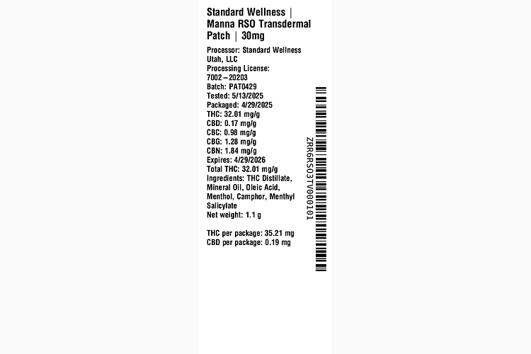 Manna RSO Transdermal Patch Single by The Standard