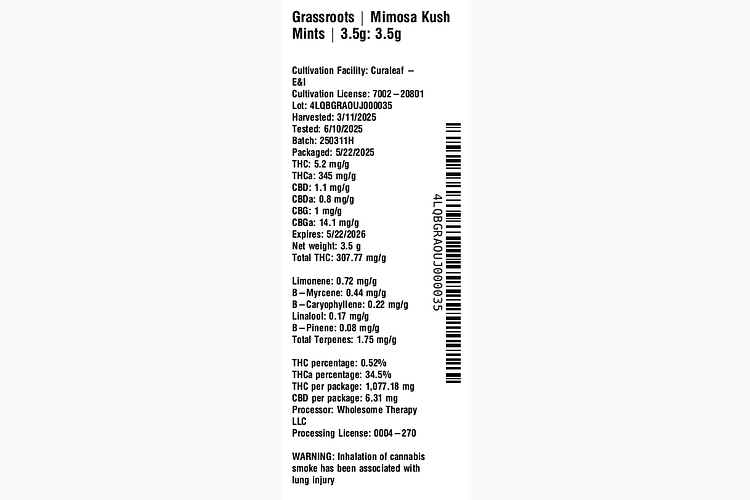 Mimosa Kush Mints by Grassroots