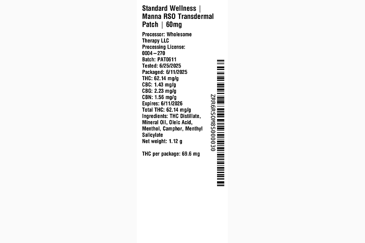 Manna RSO Transdermal Patch 60mg by The Standard