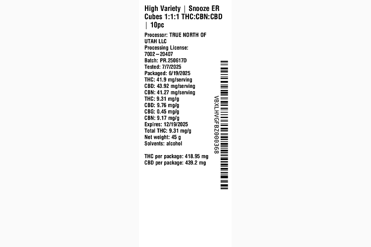 Snooze ER Cubes 1:1:1 THC:CBN:CBD by High Variety