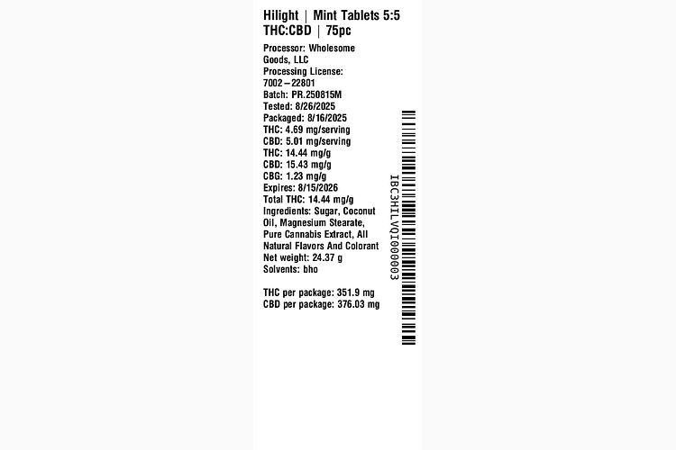 Mint Tablets 5:5 THC:CBD | 75pc by Hilight