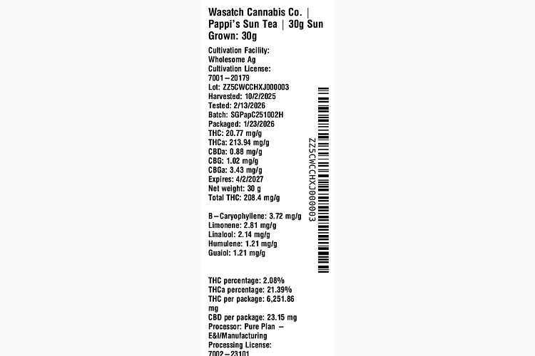 Pappi's Sun Tea by Wasatch Cannabis Co.