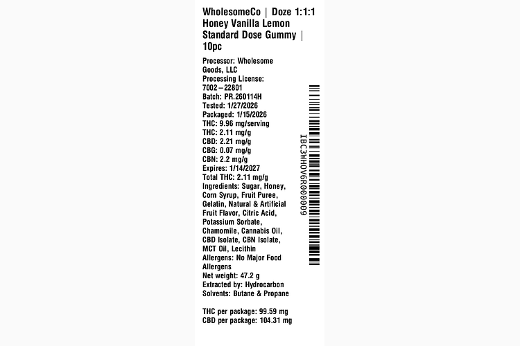 Doze Honey Vanilla Lemon by WholesomeCo