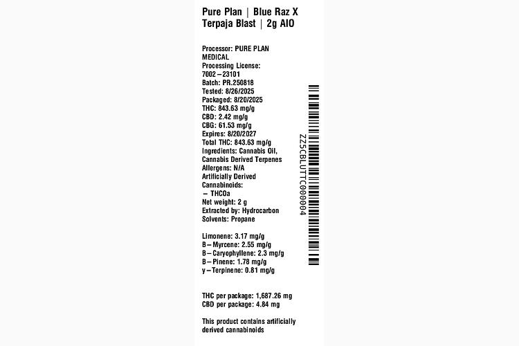 Blue Raz X Terpaja Blast by Pure Plan