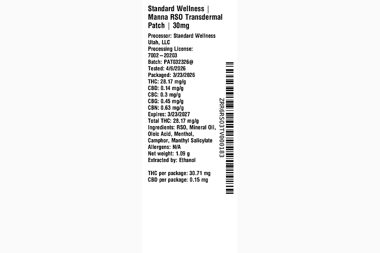 Manna RSO Transdermal Patch Single by The Standard
