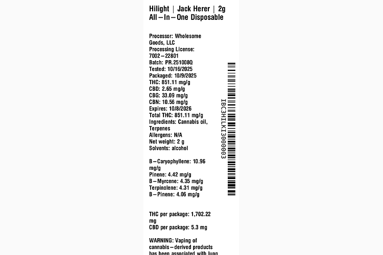 Jack Herer 2g All-In-One Disposable by Hilight