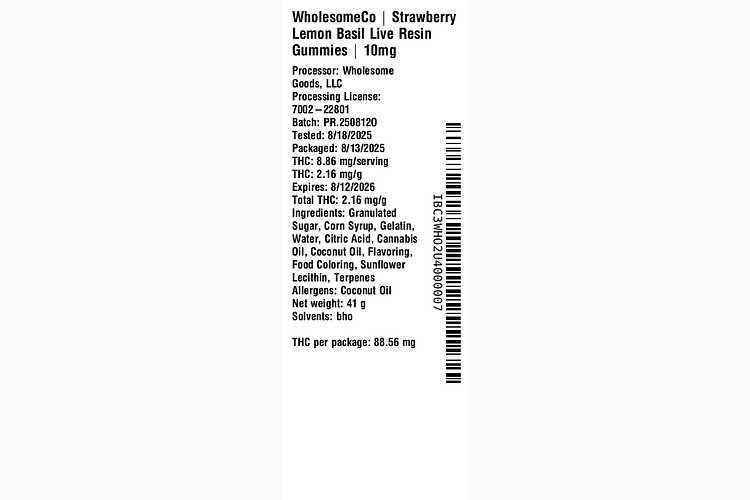 Strawberry Lemon Basil Live Resin Gummies by WholesomeCo