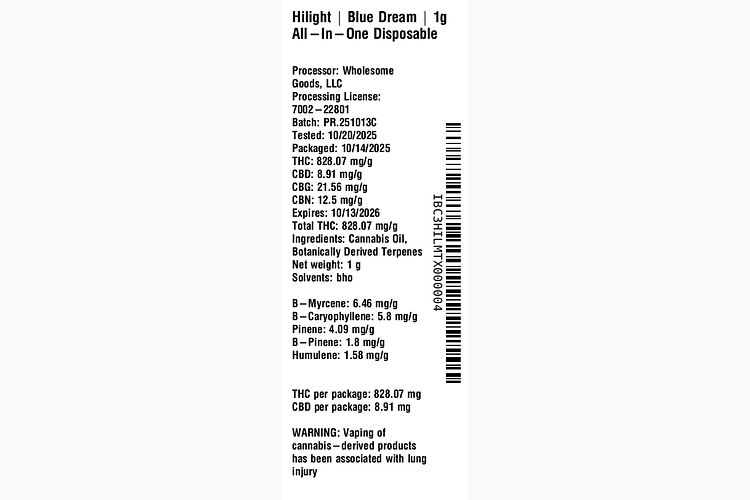 Blue Dream 1g All-In-One Disposable by Hilight