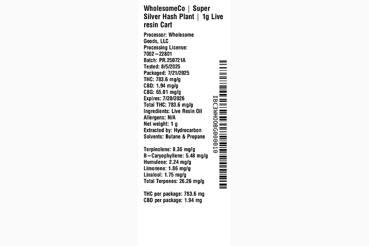 Super Silver Hash Plant by WholesomeCo