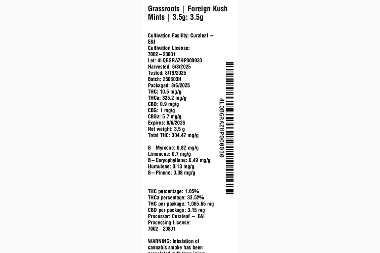 Foreign Kush Mints by Grassroots