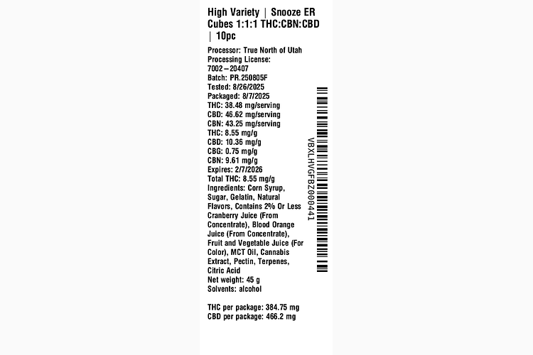 Snooze ER Cubes 1:1:1 THC:CBN:CBD by High Variety