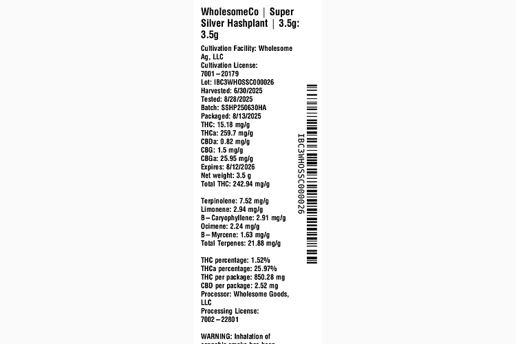 Super Silver Hashplant by WholesomeCo