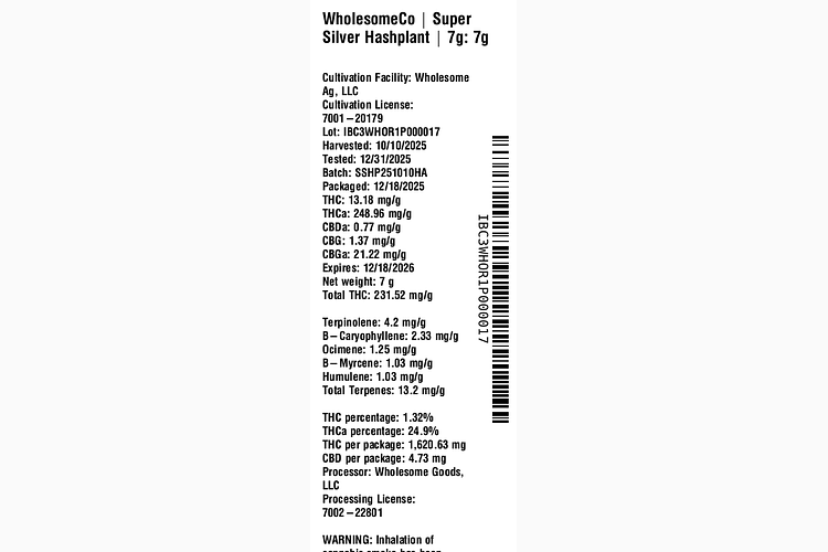 Super Silver Hashplant by WholesomeCo