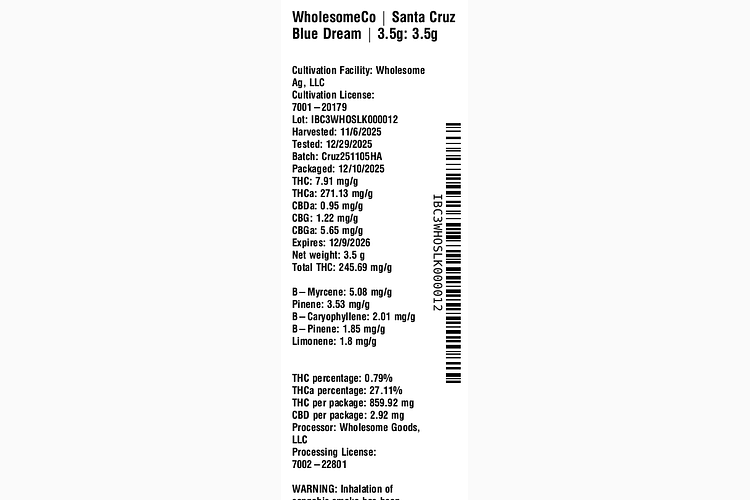Santa Cruz Blue Dream by WholesomeCo
