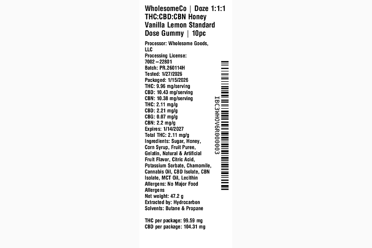 Doze Honey Vanilla Lemon by WholesomeCo