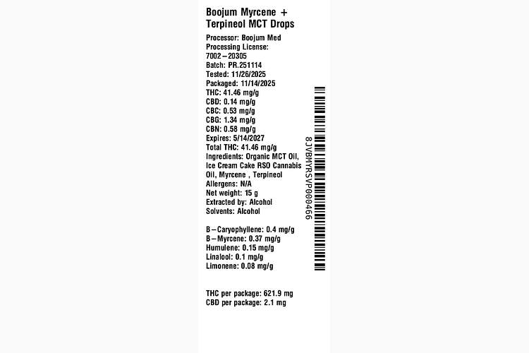 Myrcene + Terpineol MCT Drops by Boojum