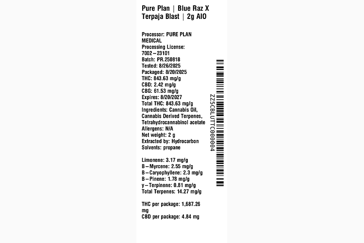 Blue Raz X Terpaja Blast by Pure Plan