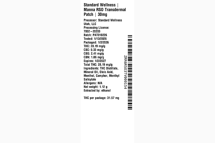Manna RSO Transdermal Patch Single by The Standard